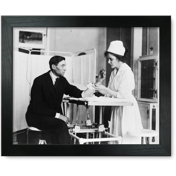 Framed Print: Public Health Service Nurse Treating Patient, circa 1918