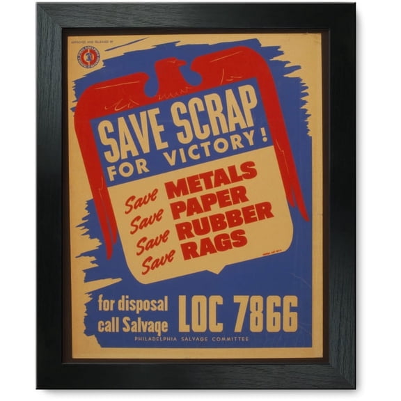 Framed Print: Save Scrap For Victory! Save Metals, Save Paper, Save Rubber, Save
