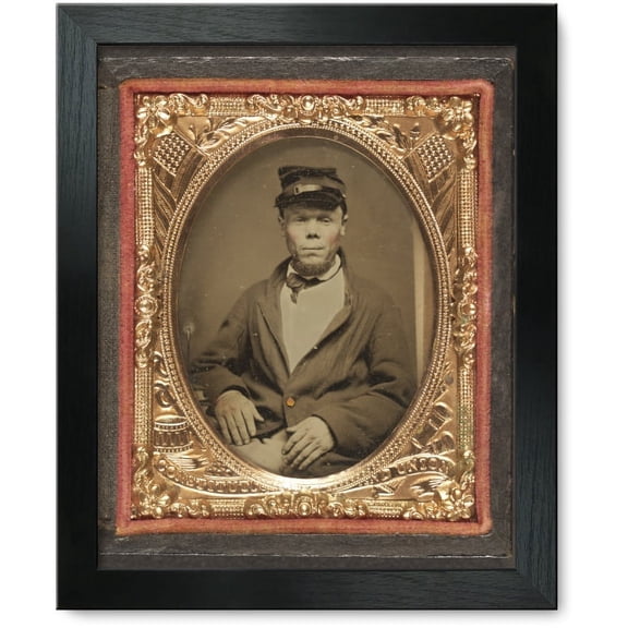 Framed Print: Seated Soldier Wearing Four Button Sack With Kepi, Patriotic Matte