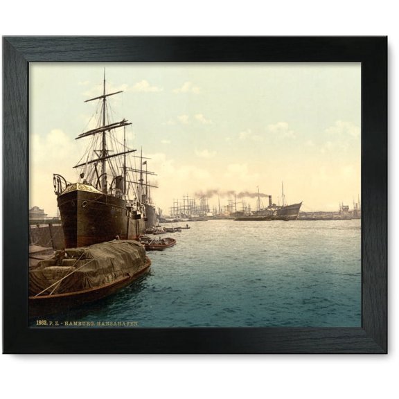 Framed Print: Ships In The Harbor, Hamburg, Germany, circa 1890