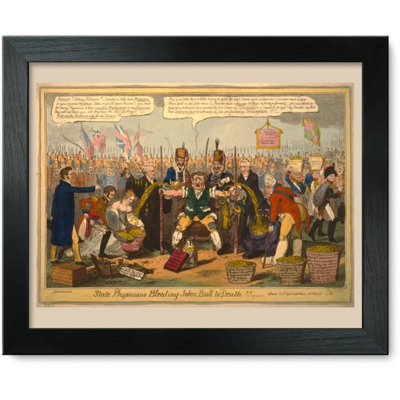 Framed Print: State Physicians Bleeding John Bull To Death!!, 1816