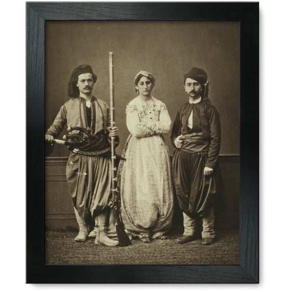 Framed Print: Studio Portrait Of Models Wearing Traditional Clothing From The