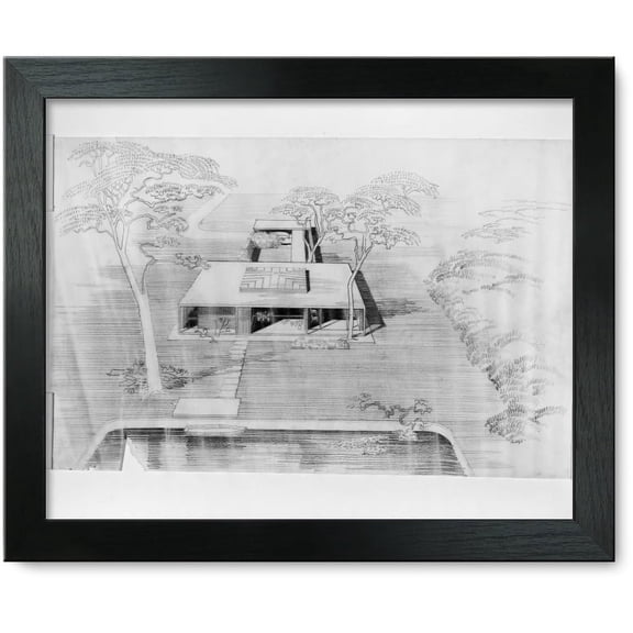 Framed Print: Taylor Residence, Venice, Florida. Aerial Perspective. Rendering
