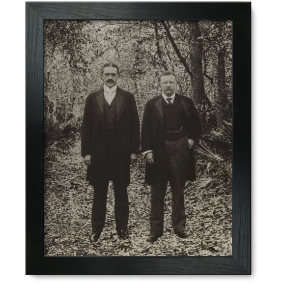 Framed Print: Theodore Roosevelt And A Man Standing In A Wooded Area, Full