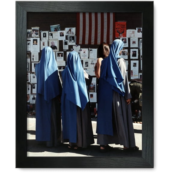 Framed Print: Three Nuns Viewing A Wall Covered With Missing Notices After The