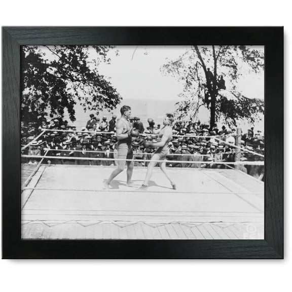 Framed Print: Two Boxers In Outdoor Boxing Ring, Surrounded By Audience, 1919
