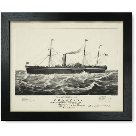 Framed Print: U.S. Mail Steam Ship Pacific: Collins Line, Builders, Hull By Brown