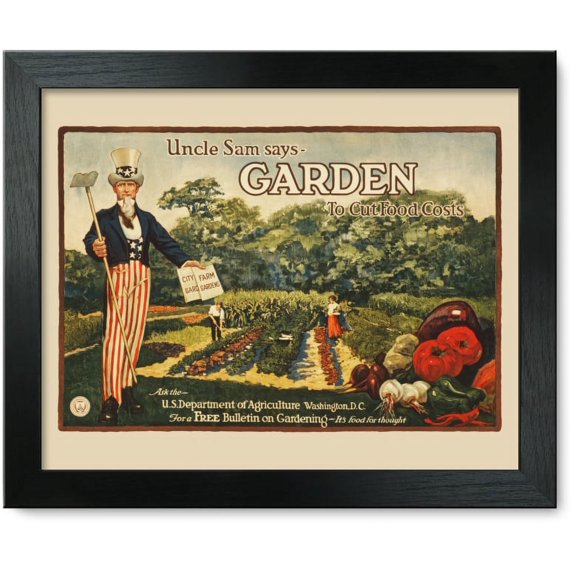 Framed Print: Uncle Sam Says - Garden To Cut Food Costs Ask The U.S. Department