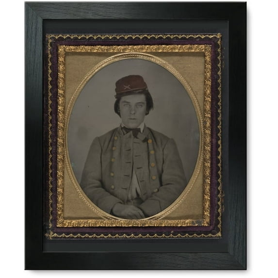 Framed Print: Unidentified Artillery Soldier In Confederate Uniform And Kepi Hat