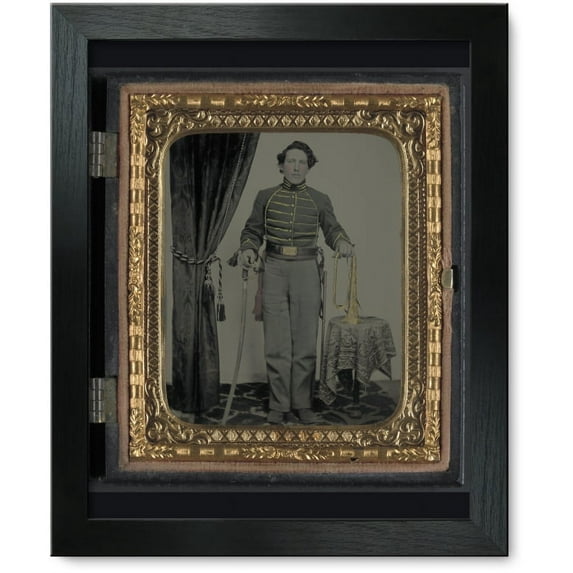 Framed Print: Unidentified Cavalry Soldier In Union Uniform With Bugle And Sword