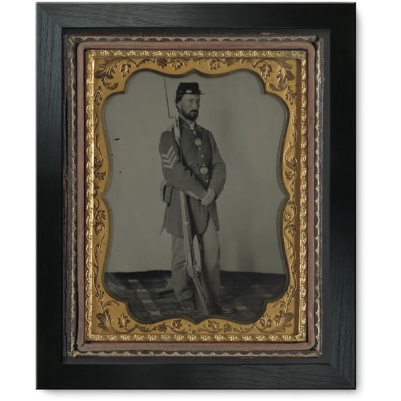 Framed Print: Unidentified Soldier In Union Uniform With Bayoneted Musket, circa