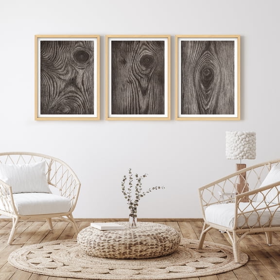 Framed Print Wall Art Set of 3 - Tree Rings Poster Art - 3 Pieces Nature-Inspired Neutral Modern Farmhouse Wall Decor for Living Room - 8"x10"x3 Natural
