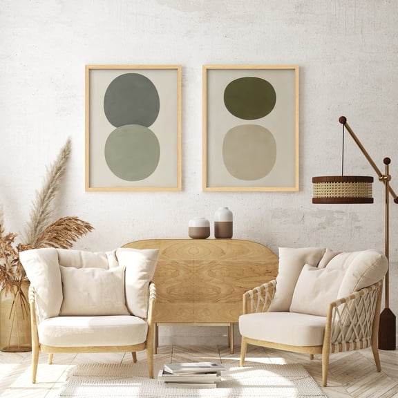 Framed Print Wall Art Set of 2 - Neutral Abstract Color Blocks Poster Art - 2 Pieces Minimalist Boho Wall Decor for Living Room - 12"x16"x2 Natural