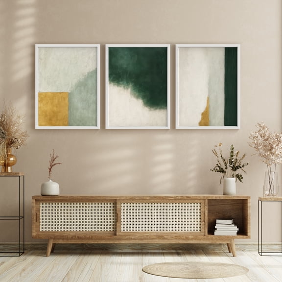 Framed Print Wall Art Set of 3 - Neutral Abstract Colorblocks Poster Art - 3 Pieces Minimalist Modern Wall Decor for Living Room - 8"x10"x3 White