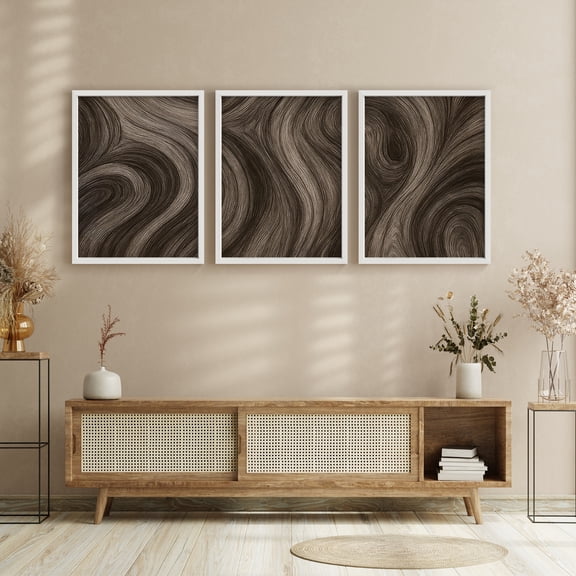 Framed Print Wall Art Set of 3 - Neutral Abstract Lines Poster Art - 3 Pieces Minimalist Modern Wall Decor for Living Room - 12"x16"x3 White