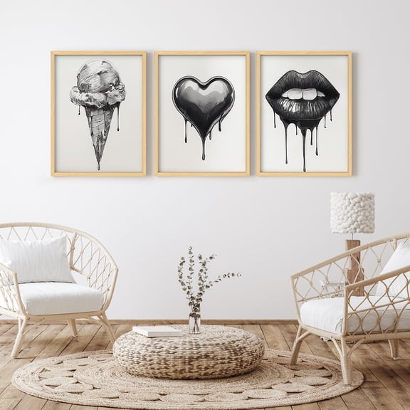 Framed Print Wall Art Set of 3 - Trendy Street Poster Art - 3 Pieces Neutral Modern Wall Decor for Living Room - 12"x16"x3 Natural