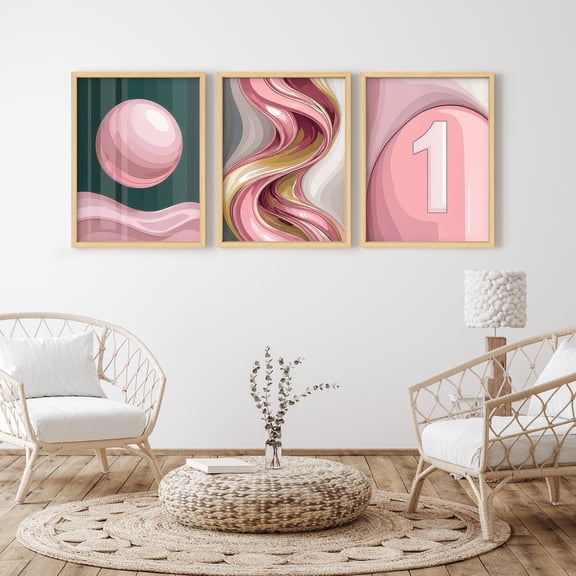 Framed Print Wall Art Set of 3 - Trendy Street Poster Art - 3 Pieces Preppy Modern Wall Decor for Living Room - 12"x16"x3 Natural