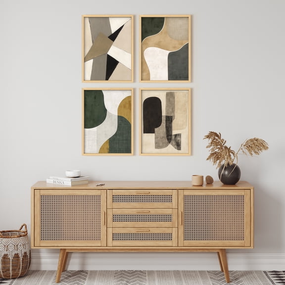 Framed Print Wall Art Set of 4 - Abstract Colorblocks Poster Art - 4 Pieces Minimalist Neutral Modern Wall Decor for Living Room - 12"x16"x4 NATURAL