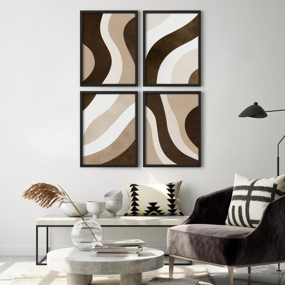 Framed Print Wall Art Set of 4 - Neutral Abstract Colorblocks Poster Art - 4 Pieces Minimalist Modern Wall Decor for Living Room - 11"x14"x4 BLACK