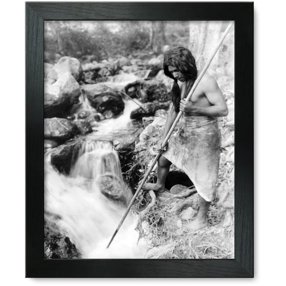 Framed Print: Watching For Salmon--Hupa, 1923