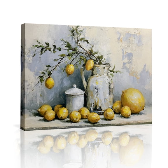 Topbout Art French Country Lemon Still Life Pitcher Canvas Art Gallery Wrapped - Kitchen Dining