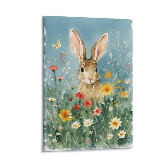 Framed Rabbit in Wildflowers Canvas Print Posters Vintage Spring Wall Art Flower Field Rabbit Portrait Floral Spring Bunny Easter Wall Decor,Ready To Hang Poster