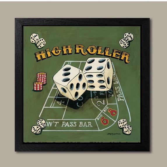 Framed Retro High Roller Poker Sign; One 12x12 Framed Print