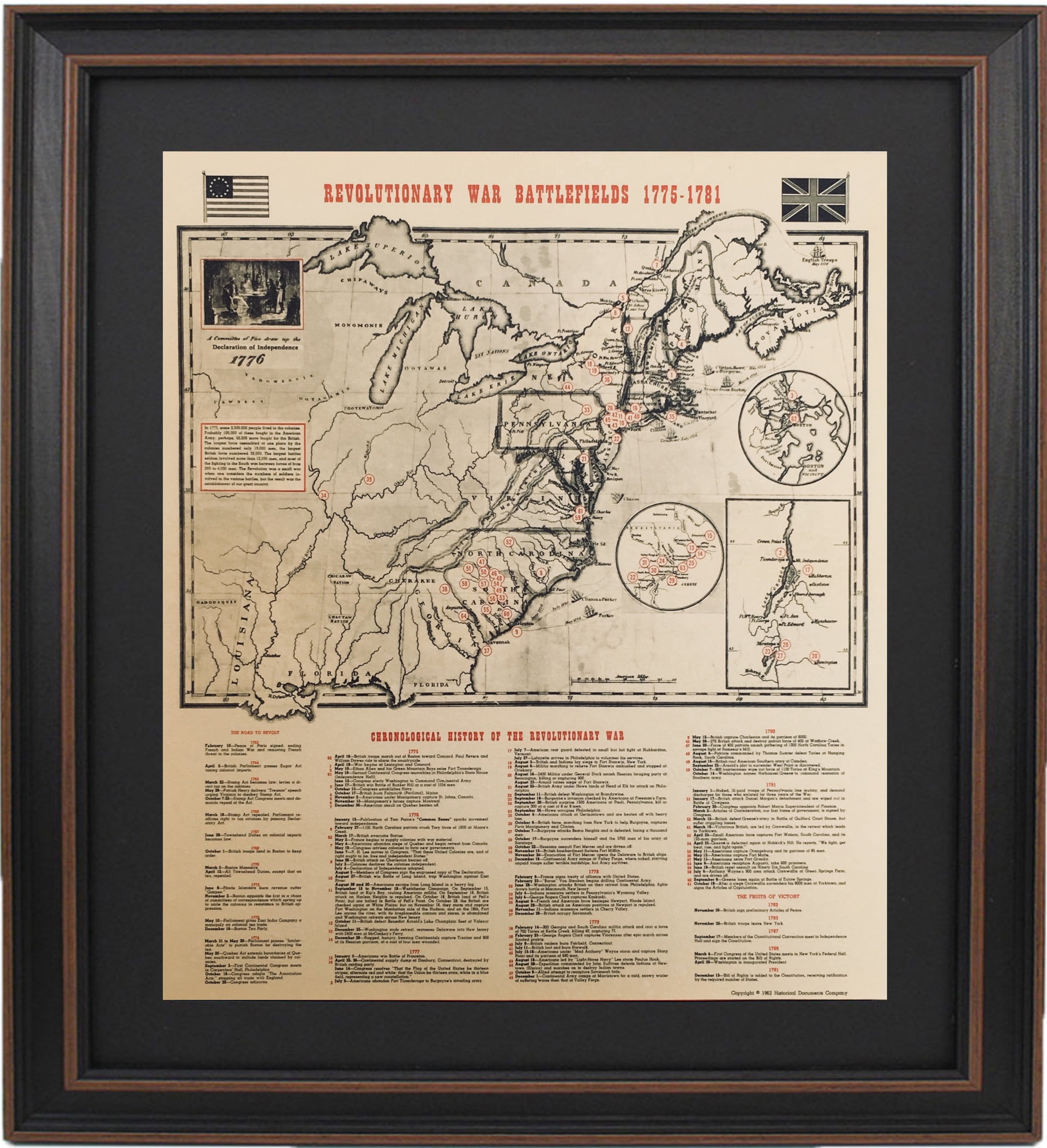Framed Revolutionary War Battlefields Map. Replica Prints by Patriot ...
