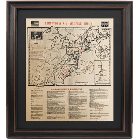 Framed Revolutionary War Battlefields Map. Replica Prints by Patriot Gear Company.