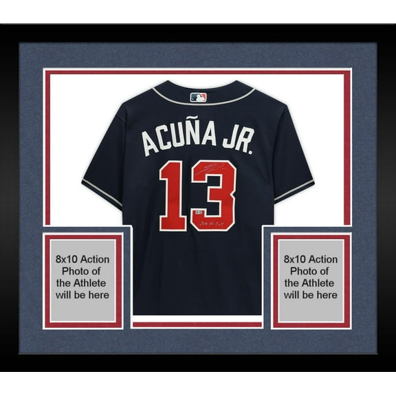 Framed Ronald Acuna Jr. Atlanta Braves Autographed Navy Authentic Jersey with "2018 NL ROY" Inscription - Fanatics Authentic Certified