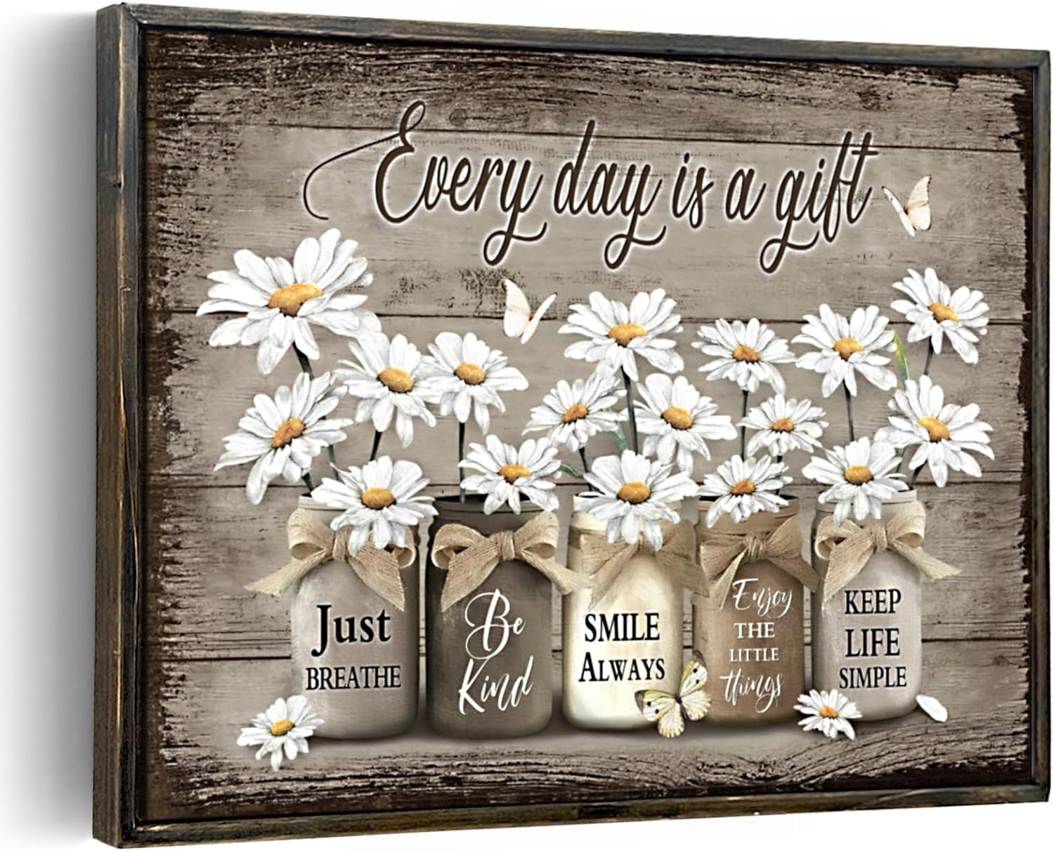 Framed Rustic Daisy Wall Art Vintage Bathroom Canvas Print Relax Soak ...