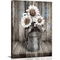 thumbnail image 1 of Framed Rustic Farmhouse White Sunflower Wall Art Decor for picture print Floral Vintage Wood Grain Canvas Artwork for Living Room Bedroom Bathroom Office Hotel Modern Home ready to hang 12x16inch, 1 of 6