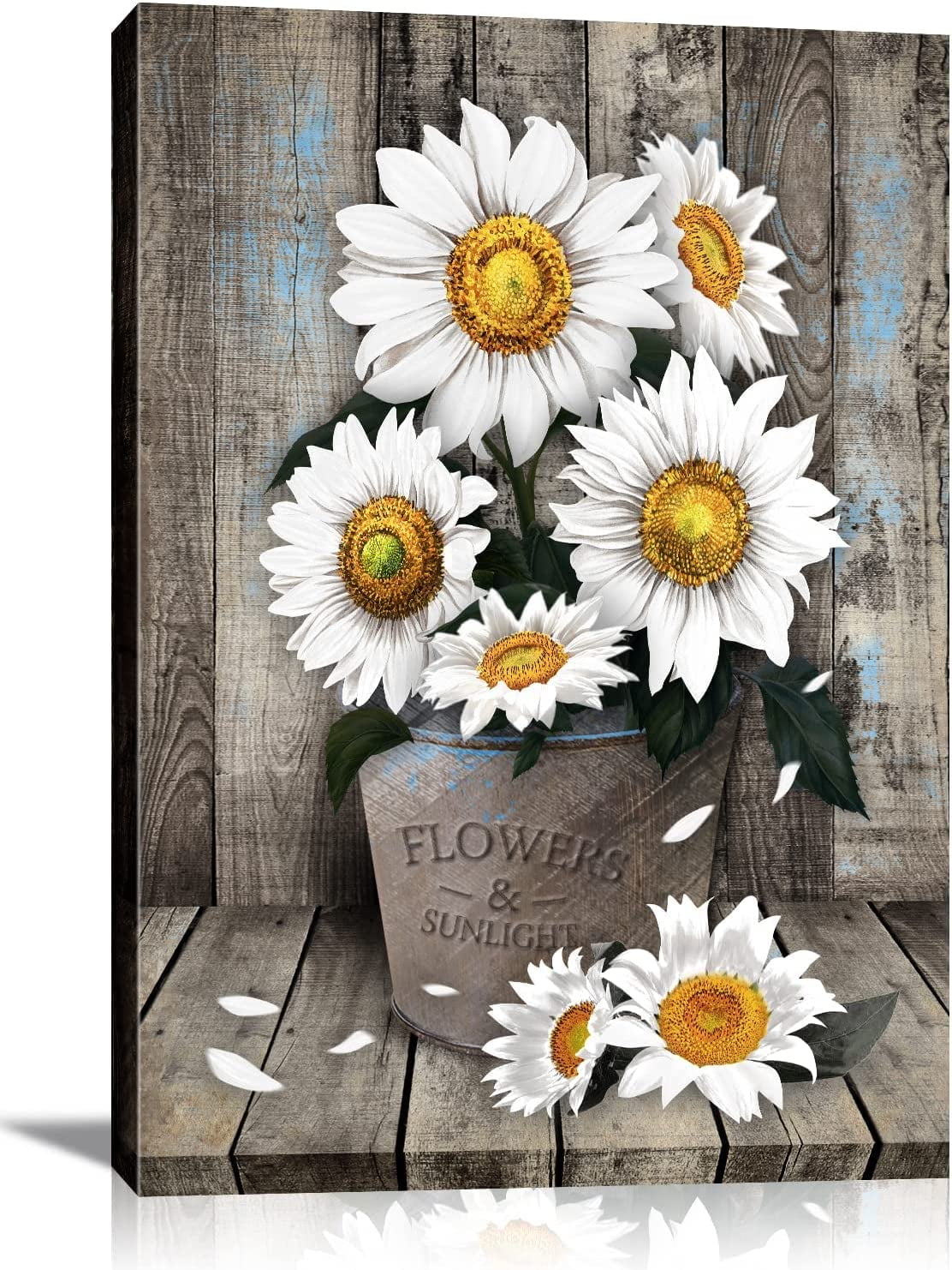 Framed Rustic Farmhouse White Sunflower Wall Art Decor for picture ...