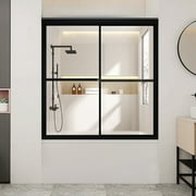 55"-59"W*56" H Framed Double Sliding Tub Door, Bypass Bathtub Glass Doors, Shower Door with 1/6" (4mm) Clear Tempered Glass, Matte Black Finish