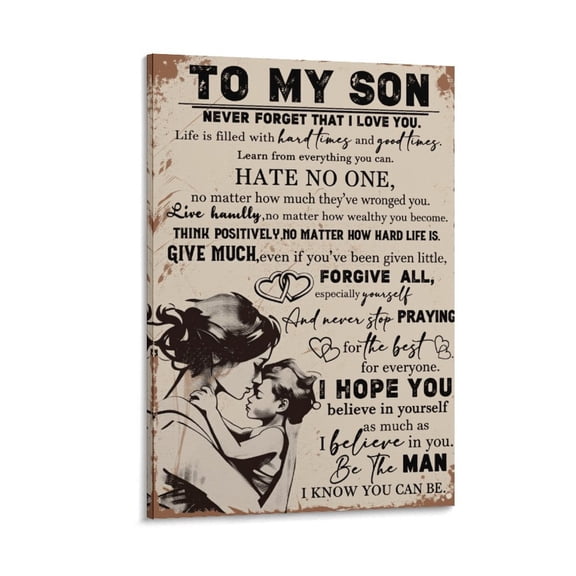 Framed To My Son Poster Gift For Son I Wish You The Strength To Face Challenges Wall Decor Canvas Posters for Home Boys Room Decor Ready To Hang Poster Print for Birthday Christmas Thanksgiving