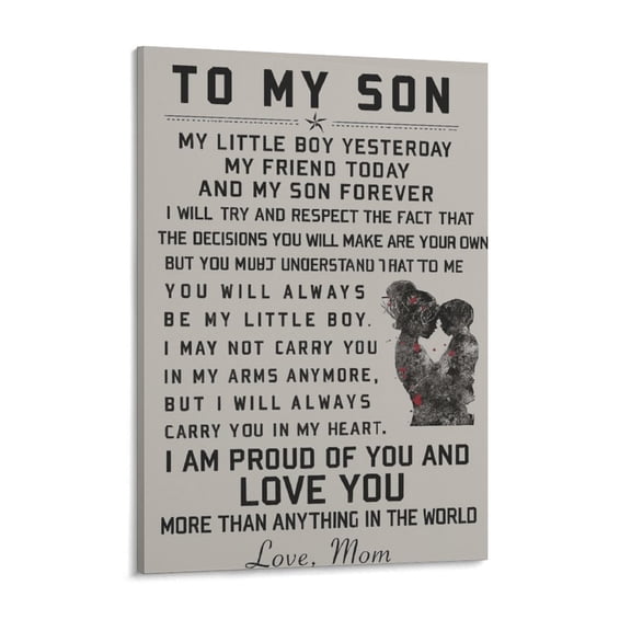 Framed to My Son Poster Mom And Son Motivation Quote Decor Canvas Painting Posters for Home Boys Room Decor Ready To Hang Poster Print for Birthday Christmas Thanksgiving Gifts