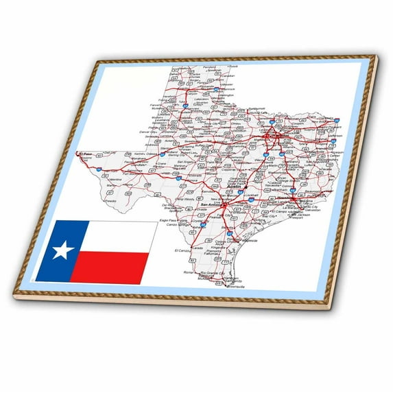 3dRose, Framed State Of Texas With State Flag, 4 Inch Ceramic Tile