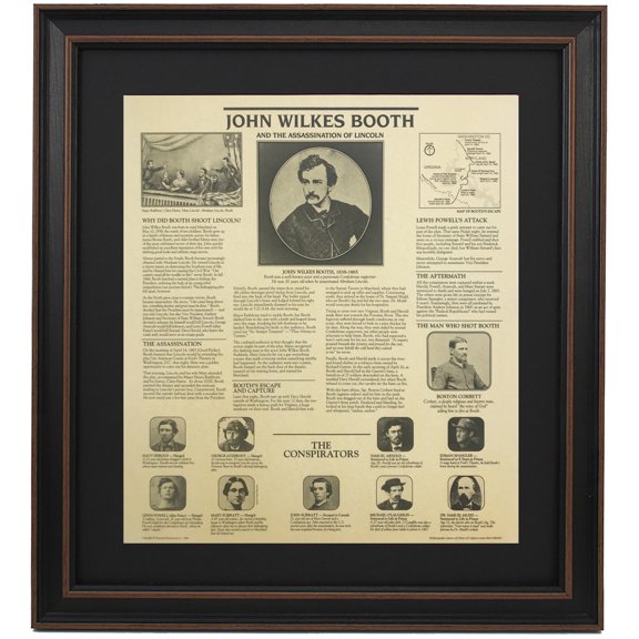 Framed Story of John Wilkes Booth & Assassination of Lincoln. Historical Prints by Patriot Gear Company
