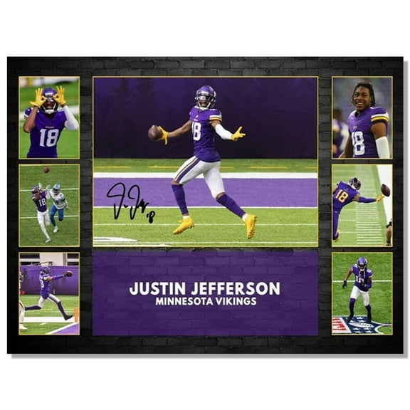 Framed Superstar Justin Jefferson Signed Poster For Kids Fans Room Bedroom Wall Decor-American Football Posters Canvas Art Prints Picture For Teen Boy Birthday Gifts