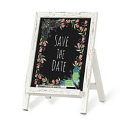 Framed Tabletop Chalkboard Sign 10 x 14 Magnetic Chalkboards Rustic Chalkboard Wooden Frame Small Magnetic Chalkboard Built-in Ledge and Folding Stand Menu Message Board, Rustic Whitewash