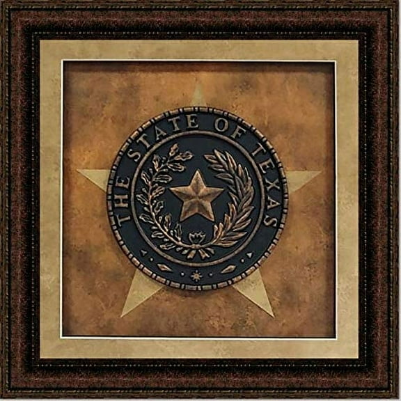 Framed Texas Seal with Star Background Shadowbox | 3D-Effect Seal in Double Mat | 21L X 21W" Inches