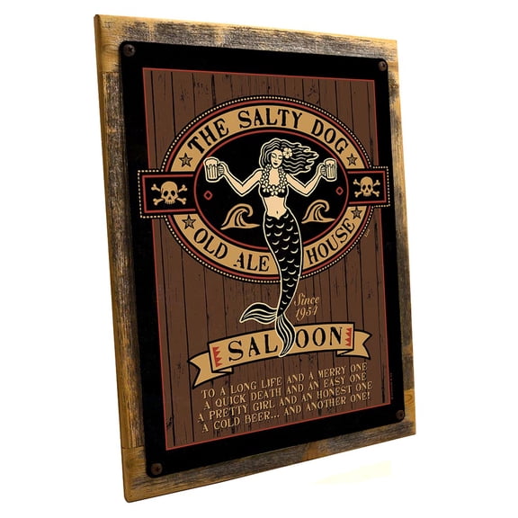 Framed The Salty Dog 9"x12" Metal Sign, Wall Decor for Mancave, Den, or Gameroom, Hand-Crafted from reclaimed materials