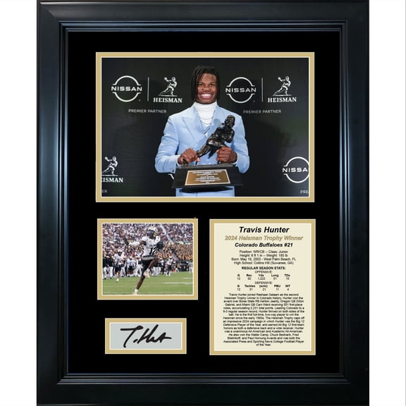 Framed Travis Hunter Colorado Buffaloes 2024 Heisman Trophy Winner Facsimile Laser Engraved Signature Auto 11"x14" College Football Photo Sig Collage