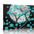 thumbnail image 1 of Framed Tree Black and Teal Flower Canvas Wall Art Vertical Gallery Wrapped Floral Landscape Pictures Living Room Home Decoration Office Each Size, 1 of 4