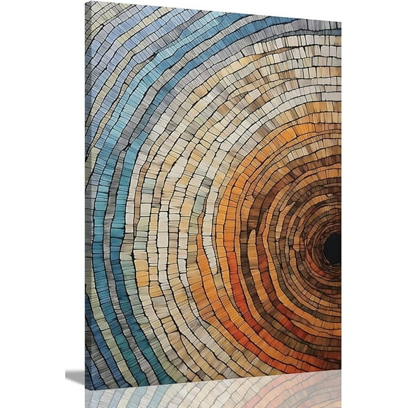Framed Tree Ring Canvas Wall Art Vintage Colorful Wood Stump Painting Prints Modern Minimalist Pictures Neutral Nature Rustic Farmhouse Decor for Bedroom Living Room Bathroom Office