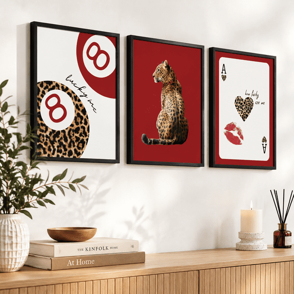 Framed Trendy Leopard Wall Art Set Of 3 Red Funky Preppy Decortings ...