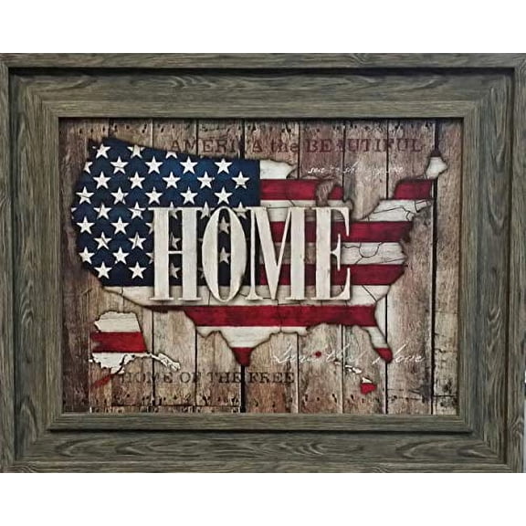 Framed United States of America Home | Hand-Textured American Artwork | 23L X 29W" Inches
