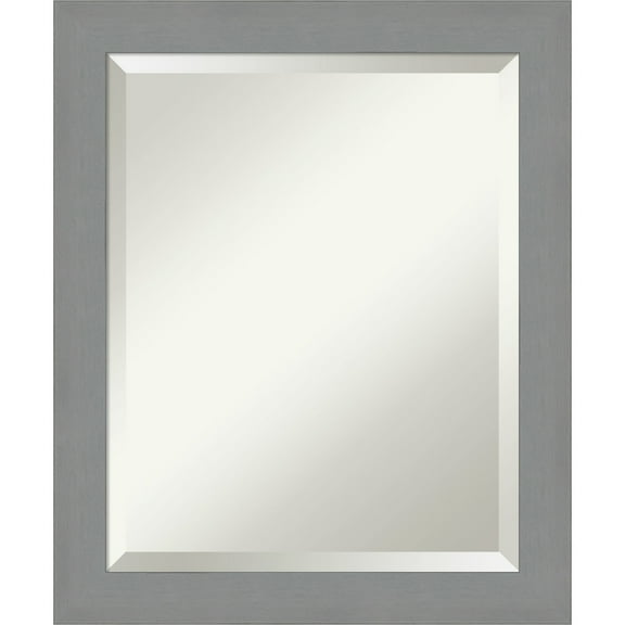 Brushed Nickel Beveled Wood Bathroom Wall Mirror