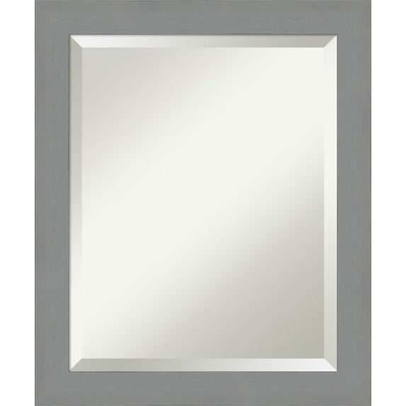 Brushed Nickel Beveled Wood Bathroom Wall Mirror