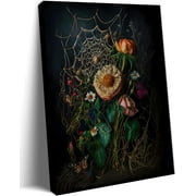 Framed Vintage Botanical Floral Spiderweb Canvas Moody Wall Art Prints Victorian Gothic Dark Academia Poster Wall Decor Aesthetic Room Art Retro Plant Oil Painting 12"x16"